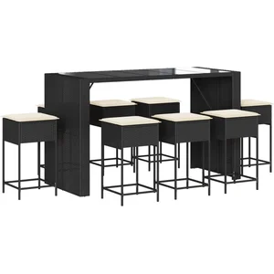vidaXL Ensemble de bar de jardin 9 pcs avec coussins noir poly rotin pas cher