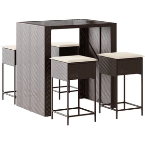 vidaXL Ensemble de bar de jardin avec coussins 5 pcs marron poly rotin pas cher