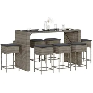 vidaXL Ensemble de bar de jardin 9 pcs avec coussins gris poly rotin pas cher