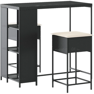 vidaXL Ensemble de bar de jardin 3 pcs avec coussins noir poly rotin pas cher