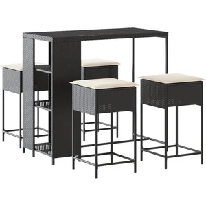 vidaXL Ensemble de bar de jardin 5 pcs avec coussins noir poly rotin pas cher