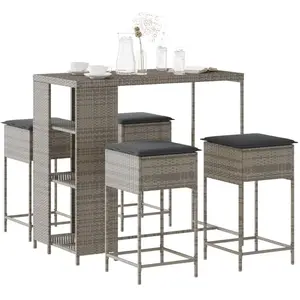 vidaXL Ensemble de bar de jardin 5 pcs avec coussins gris poly rotin pas cher
