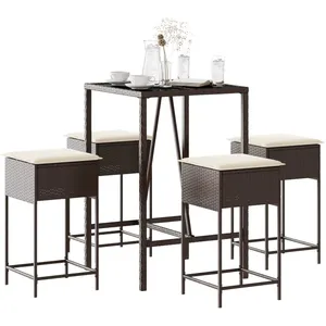 vidaXL Ensemble de bar de jardin avec coussins 5 pcs marron poly rotin pas cher