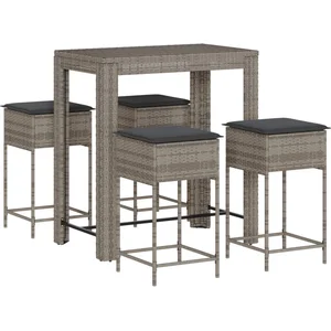 vidaXL Ensemble de bar de jardin 5 pcs avec coussins gris poly rotin pas cher