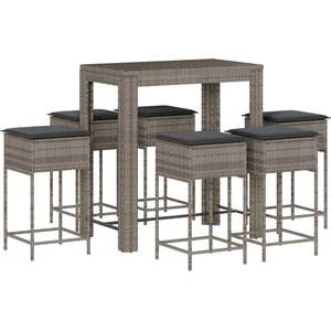 vidaXL Ensemble de bar de jardin 7 pcs avec coussins gris poly rotin pas cher