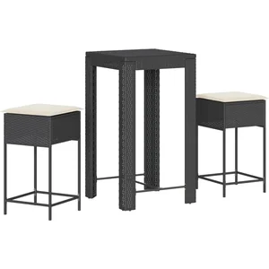 vidaXL Ensemble de bar de jardin 3 pcs avec coussins noir poly rotin pas cher
