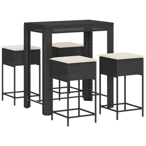vidaXL Ensemble de bar de jardin 5 pcs avec coussins noir poly rotin pas cher