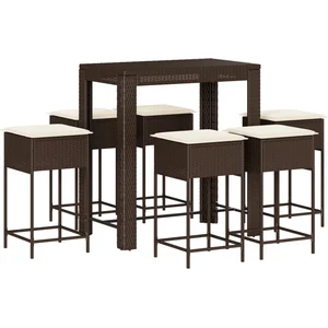 vidaXL Ensemble de bar de jardin avec coussins 7 pcs marron poly rotin pas cher