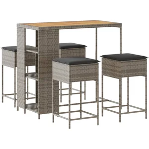 vidaXL Ensemble de bar de jardin 5 pcs avec coussins gris poly rotin pas cher