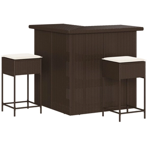 vidaXL Ensemble de bar de jardin 3 pcs et coussins brun résine tressée pas cher