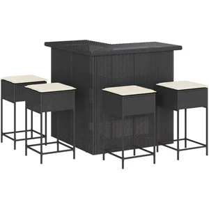 vidaXL Ensemble de bar de jardin 5 pcs avec coussins noir poly rotin pas cher