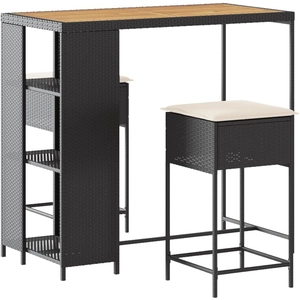 Comparateur de prix : vidaXL Ensemble de bar de jardin 3 pcs avec coussins noir poly rotin
