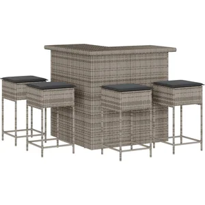 vidaXL Ensemble de bar de jardin 5 pcs avec coussins gris poly rotin pas cher