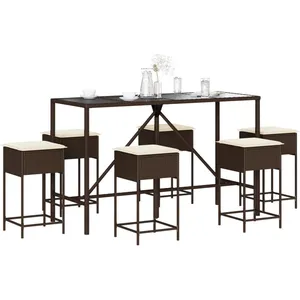 vidaXL Ensemble de bar de jardin avec coussins 7 pcs marron poly rotin pas cher