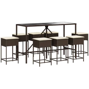 vidaXL Ensemble de bar de jardin 9 pcs avec coussins marron poly rotin pas cher