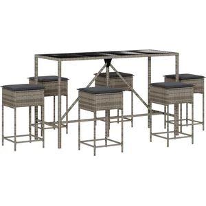 vidaXL Ensemble de bar de jardin 7 pcs avec coussins gris poly rotin pas cher