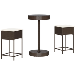 vidaXL Ensemble de bar de jardin 3 pcs et coussins brun résine tressée pas cher