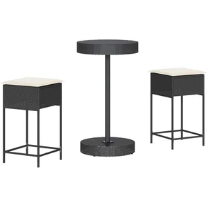 Comparateur de prix : vidaXL Ensemble de bar de jardin 3 pcs avec coussins noir poly rotin