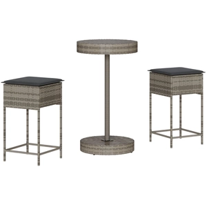 vidaXL Ensemble de bar de jardin 3 pcs et coussins gris résine tressée pas cher
