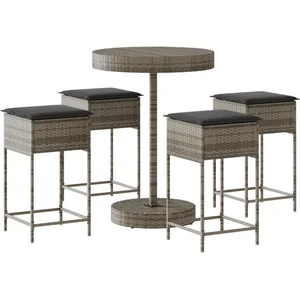 vidaXL Ensemble de bar de jardin 5 pcs avec coussins gris poly rotin pas cher