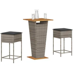 vidaXL Ensemble de bar de jardin 3 pcs et coussins gris résine tressée pas cher