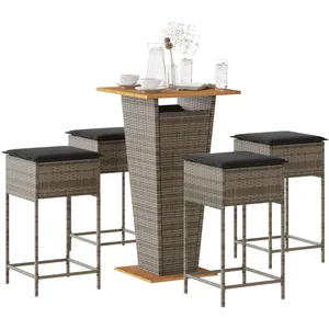vidaXL Ensemble de bar de jardin 5 pcs avec coussins gris poly rotin pas cher