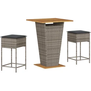 vidaXL - 3-delige - Tuinbarset - met - kussens - poly - rattan - grijs pas cher