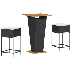 vidaXL Ensemble de bar de jardin 3 pcs avec coussins noir poly rotin pas cher
