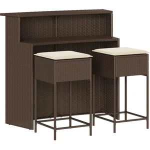 vidaXL Ensemble de bar de jardin 3 pcs et coussins brun résine tressée pas cher