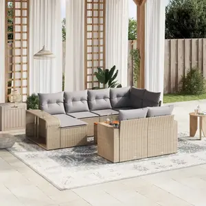 vidaXL Salon de jardin 11 pcs avec coussins beige résine tressée pas cher