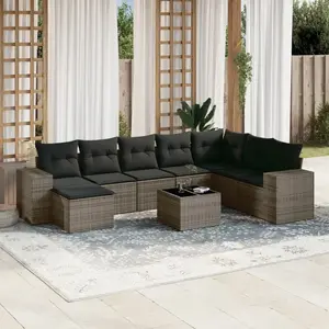 vidaXL Salon de jardin 9 pcs avec coussins gris résine tressée pas cher