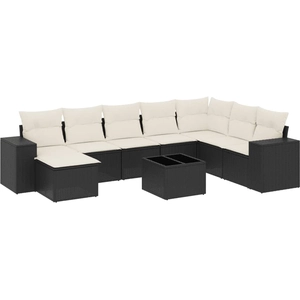 vidaXL Salon de jardin 8 pcs avec coussins noir résine tressée pas cher