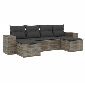 vidaXL Salon de jardin 6 pcs avec coussins gris résine tressée pas cher