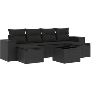vidaXL Salon de jardin 7 pcs avec coussins noir résine tressée pas cher