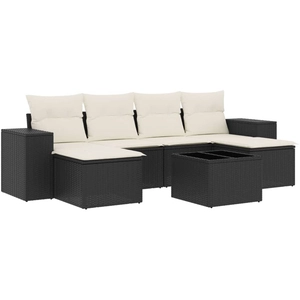 vidaXL Salon de jardin 7 pcs avec coussins noir résine tressée pas cher