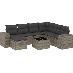 vidaXL Salon de jardin 8 pcs avec coussins gris résine tressée pas cher