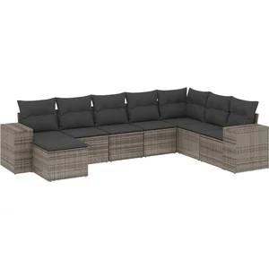 vidaXL Salon de jardin 8 pcs avec coussins gris résine tressée pas cher