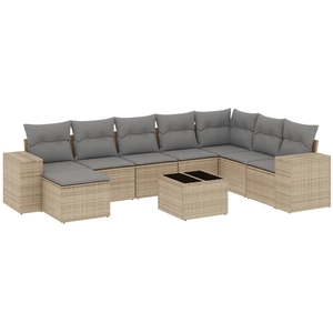 vidaXL Salon de jardin avec coussins 8 pcs beige résine tressée pas cher