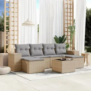 vidaXL Salon de jardin avec coussins 7 pcs beige résine tressée pas cher