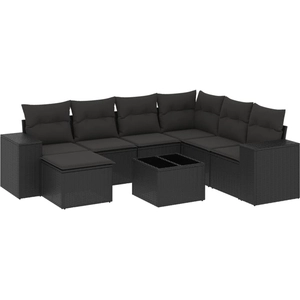 vidaXL Salon de jardin 8 pcs avec coussins noir résine tressée pas cher