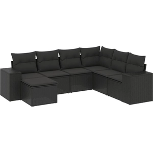 vidaXL Salon de jardin 7 pcs avec coussins noir résine tressée pas cher