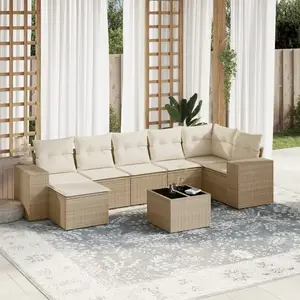 vidaXL Salon de jardin avec coussins 8 pcs beige résine tressée pas cher