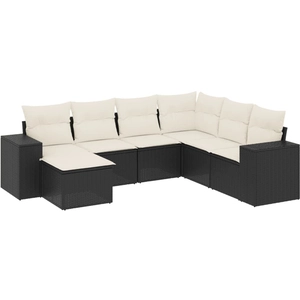 vidaXL Salon de jardin 7 pcs avec coussins noir résine tressée pas cher