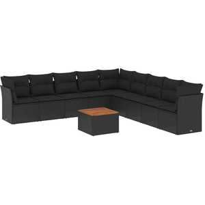 vidaXL Salon de jardin 10 pcs avec coussins noir résine tressée pas cher