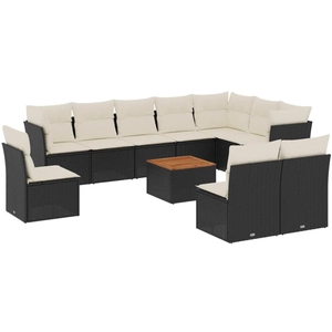 vidaXL Salon de jardin 11 pcs avec coussins noir résine tressée pas cher