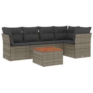 vidaXL Salon de jardin 6 pcs avec coussins gris résine tressée pas cher
