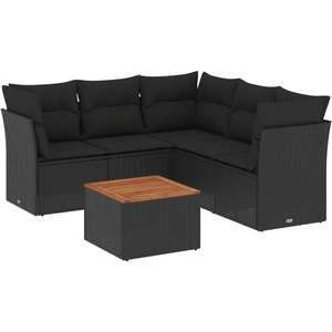 vidaXL Salon de jardin 6 pcs avec coussins noir résine tressée pas cher