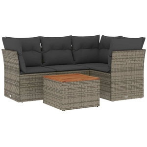 vidaXL Salon de jardin 5 pcs avec coussins gris résine tressée pas cher