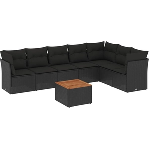 vidaXL Salon de jardin 8 pcs avec coussins noir résine tressée pas cher