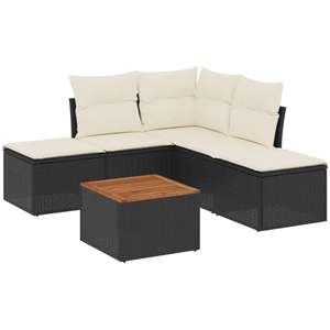 vidaXL Salon de jardin 6 pcs avec coussins noir résine tressée pas cher